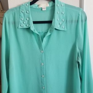 Forever 21 Plus long sleeve sheer studded blouse